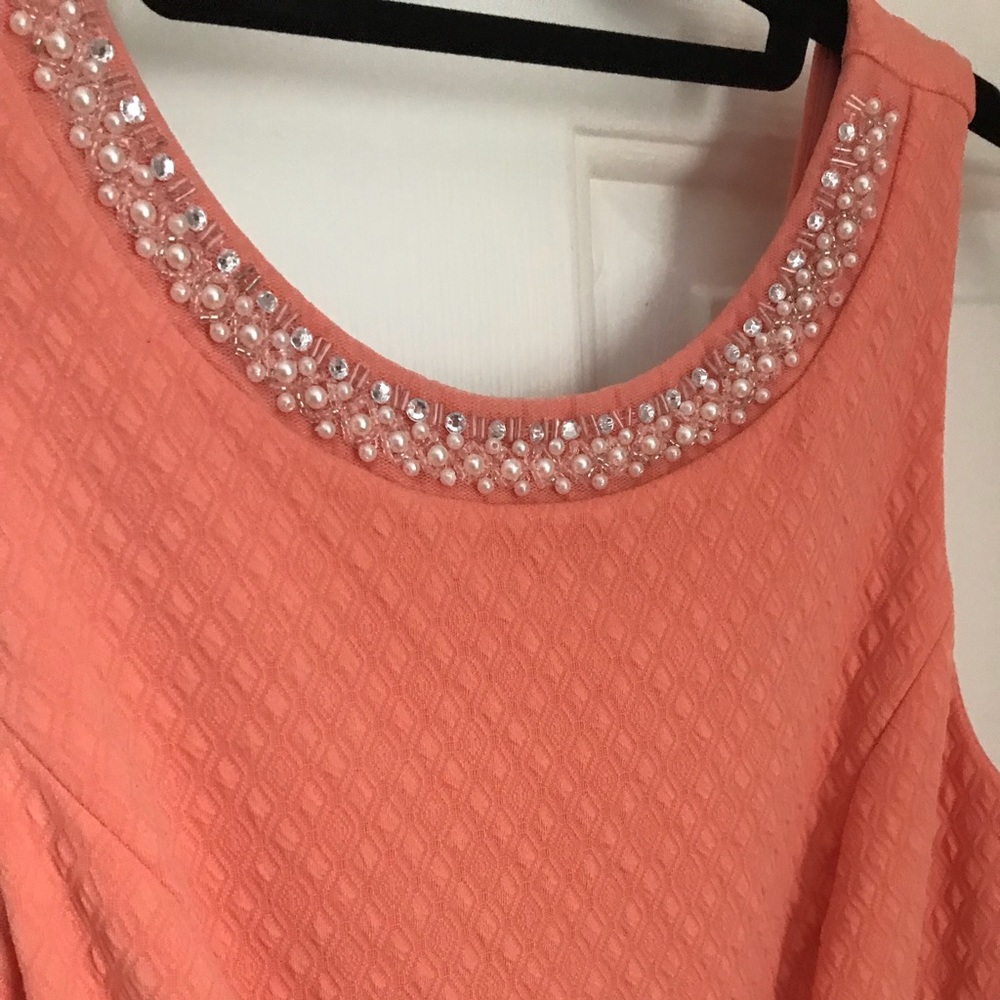 Coral jeweled neckline dress